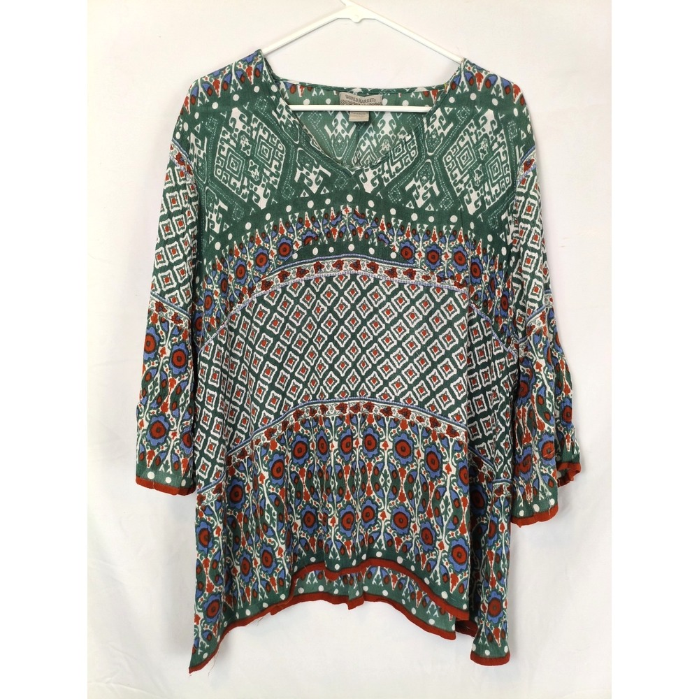 World Market Boho Rayon Tunic Top SZ L/XL Peasant Boho Lagan Flowy Festival